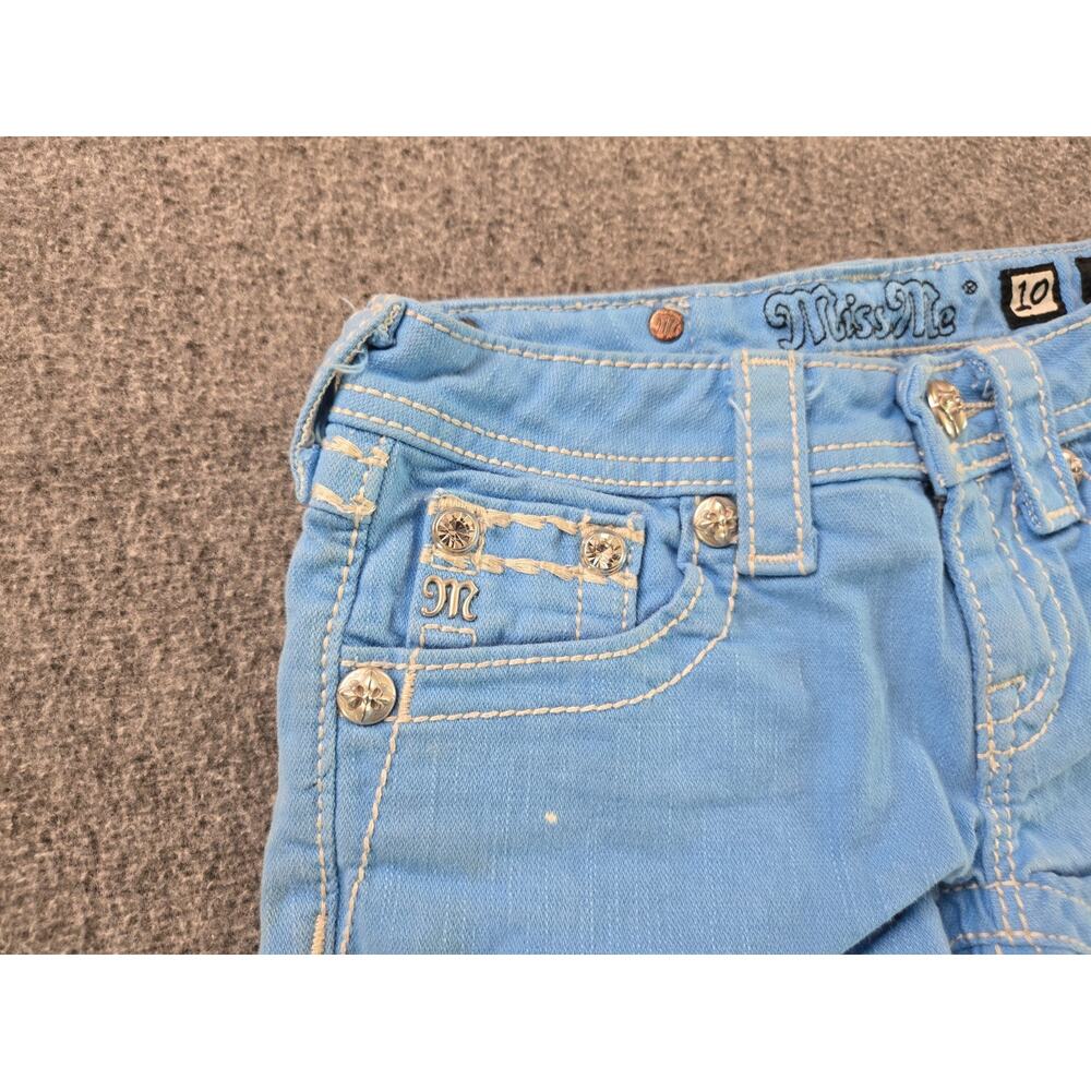 Miss Me Sky Blue Frayed Denim Shorts Youth Girls Sz 10 Mcbling Y2K Rhinestone - Picture 7 of 15